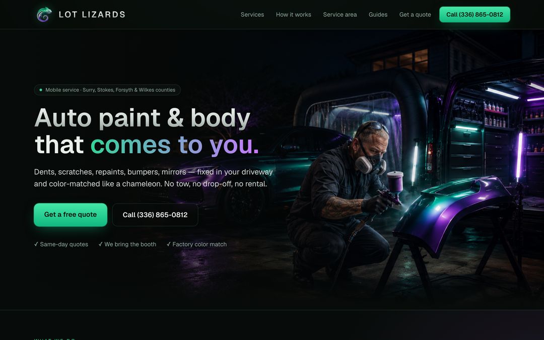 Lot Lizards mobile auto paint and body website